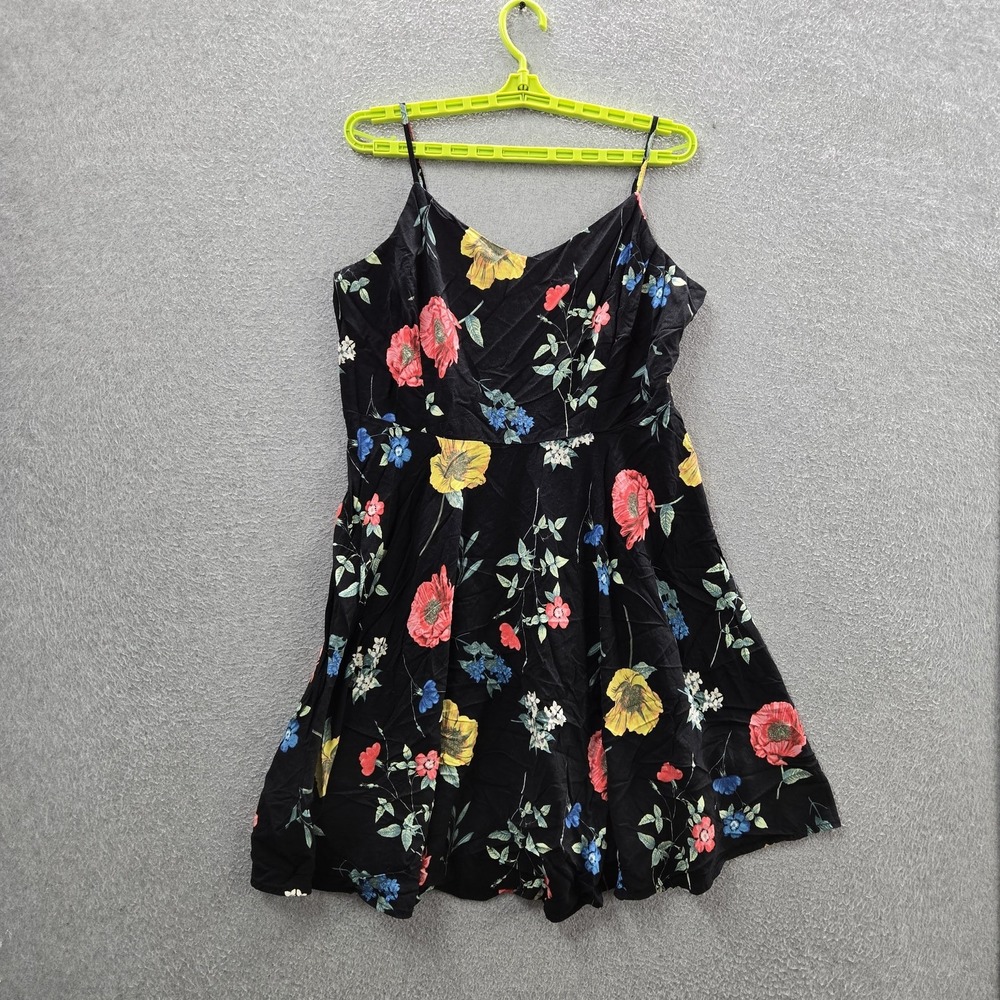 Old Navy Women Dress XL Black Floral Fit & Flare Sundress Cottagecore Smocked